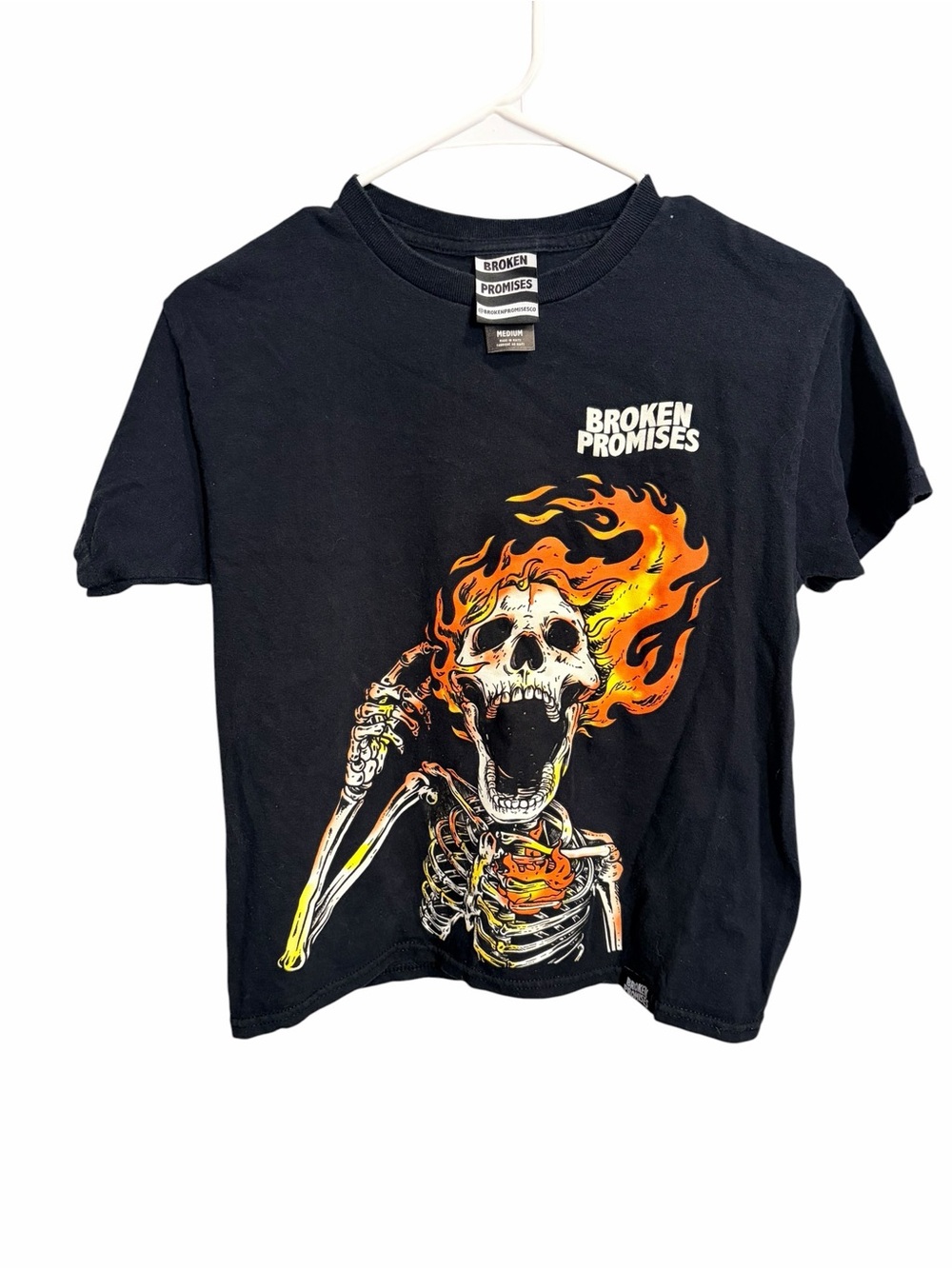 Broken Promises Kids Black Graphic Flame Skull Tee